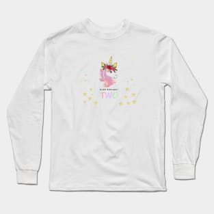 Second birthday greeting. Two text. Magical Unicorn Birthday invitation Long Sleeve T-Shirt